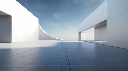 3d render of abstract futuristic architecture with empty concrete floor