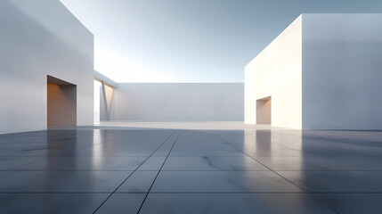 3d render of abstract futuristic architecture with empty concrete floor