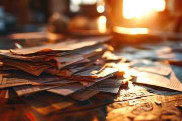 A pile of newspapers sitting on top of a table. Suitable for news, media, and information-related themes - obrazy, fototapety, plakaty