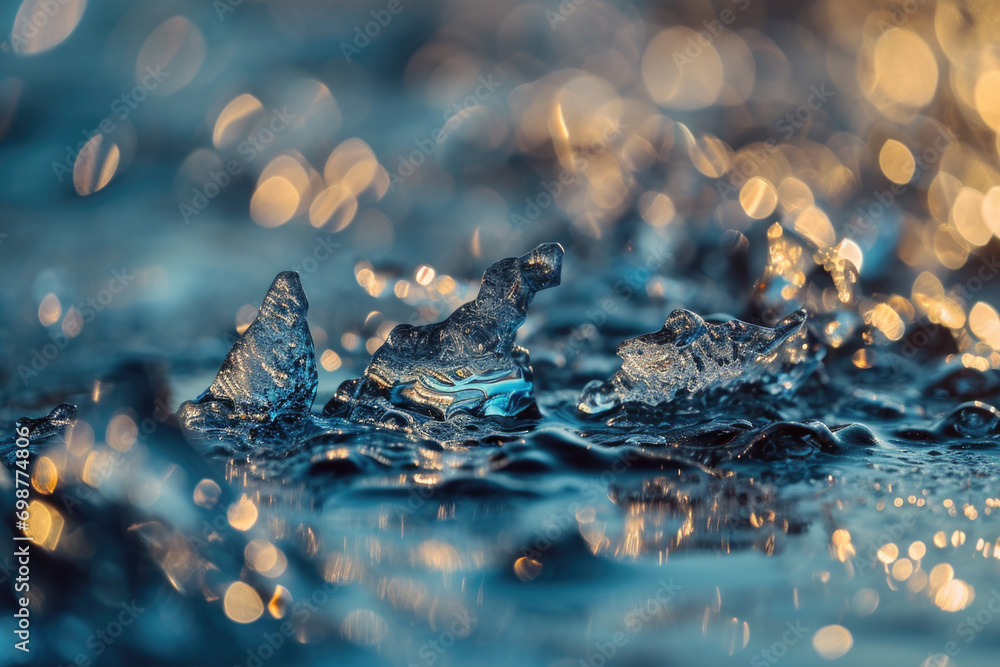Aufkleber a detailed view of a piece of ice floating on the surface of water. perfect for illustrating the bea
