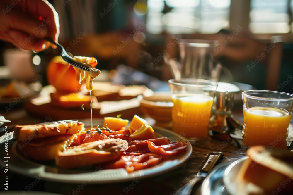 Aufkleber a picture of a plate of food placed on a table. suitable for various food-related themes and concept