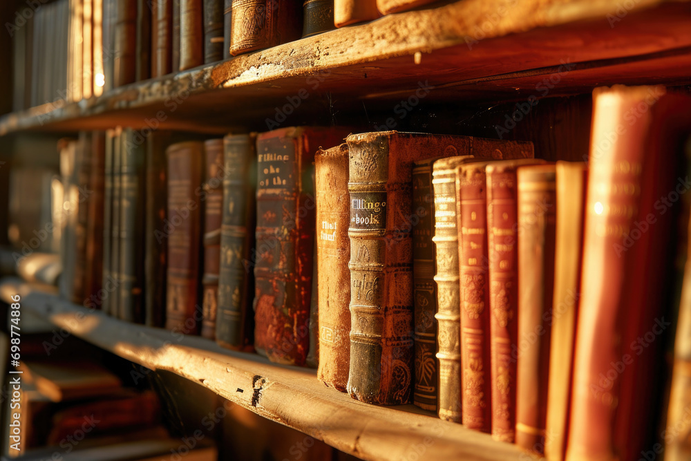 Poster a book shelf filled with a wide selection of books. perfect for educational, library, or reading-rel