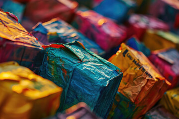 Fototapeta na wymiar A close-up view of a bunch of wrapped presents. Perfect for adding a touch of excitement and anticipation to any occasion