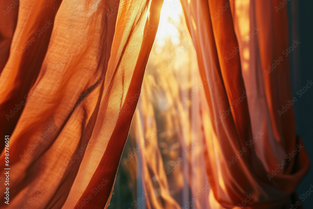 Poster sunlight shining through curtains, creating a warm and inviting atmosphere. perfect for home decor o