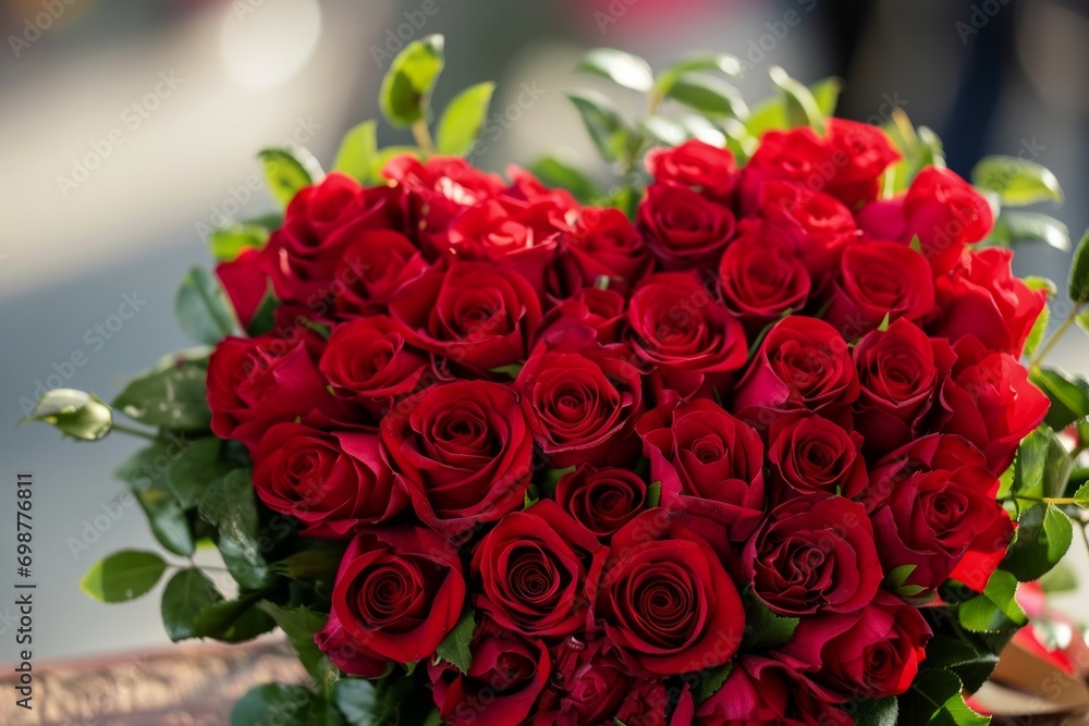 Poster red roses. background with selective focus and copy space
