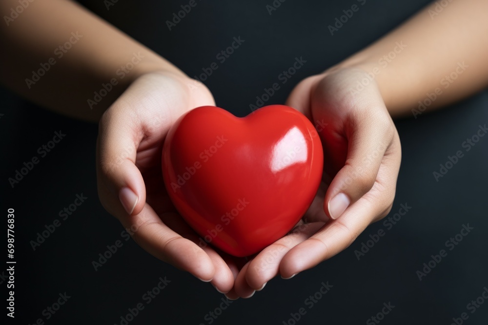 Poster heart in hands. background with selective focus and copy space