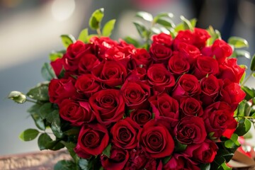 Red roses. Background with selective focus and copy space