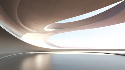 Fototapete Cappuccino 3d render of abstract futuristic architecture with empty concrete floor