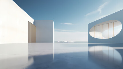 3d render of abstract futuristic architecture with empty concrete floor