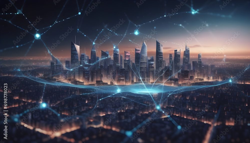 Aufkleber modern city with wireless network connection and city scape concept.wireless network and connection 