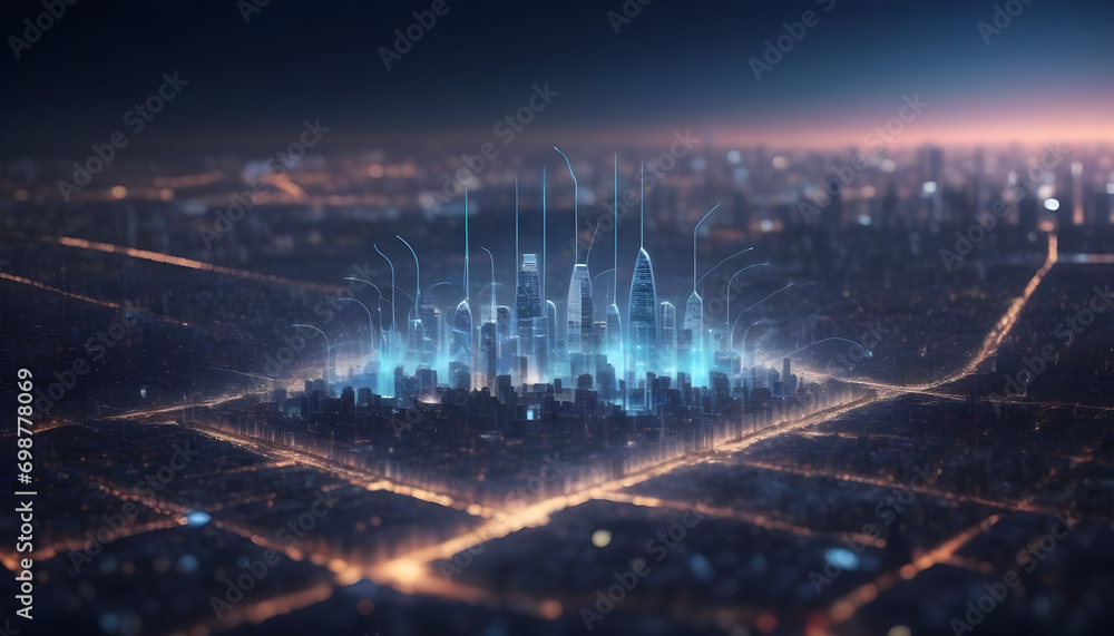 Poster modern city with wireless network connection and city scape concept.wireless network and connection 