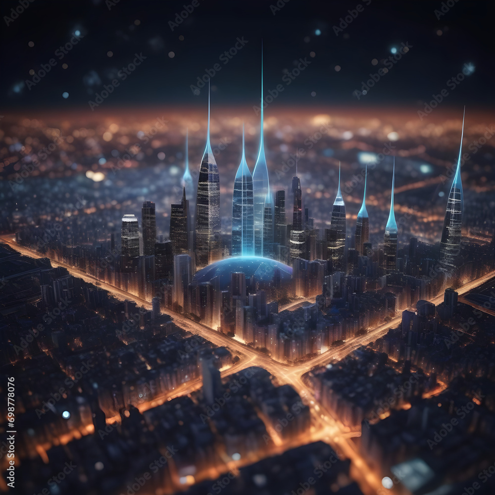 Aufkleber modern city with wireless network connection and city scape concept.wireless network and connection 