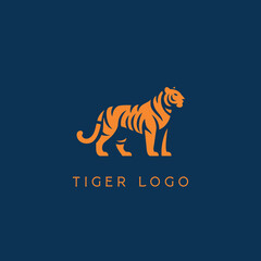Negative space logo of an Orange Tiger on a black background