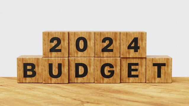 2024 Budget on wooden cubes. Business planning, strategy, target, and new goal concept. 4k 3d animation