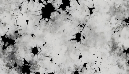 Abstract Black Ink Splatters on White Background