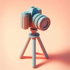 Camera tripod icon, isolated on pastel background, 3d render, photo, painting