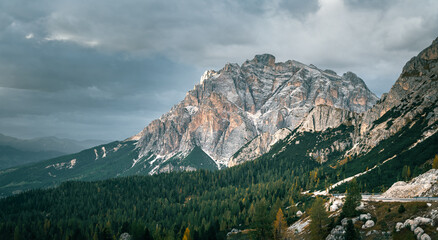 Stunning Italian Dolomites in vibrant colors.  Picturesque  Alpine mountain range at summer time.  