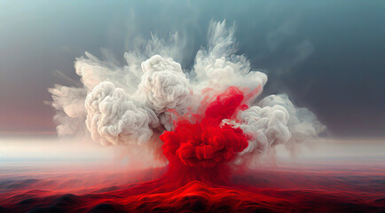 Biały i czerwony dym eksplozja. Generative AI - obrazy, fototapety, plakaty