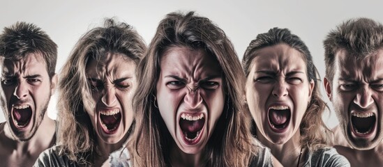 Unidentified individuals on white background displaying rage through violence and aggressive actions.
