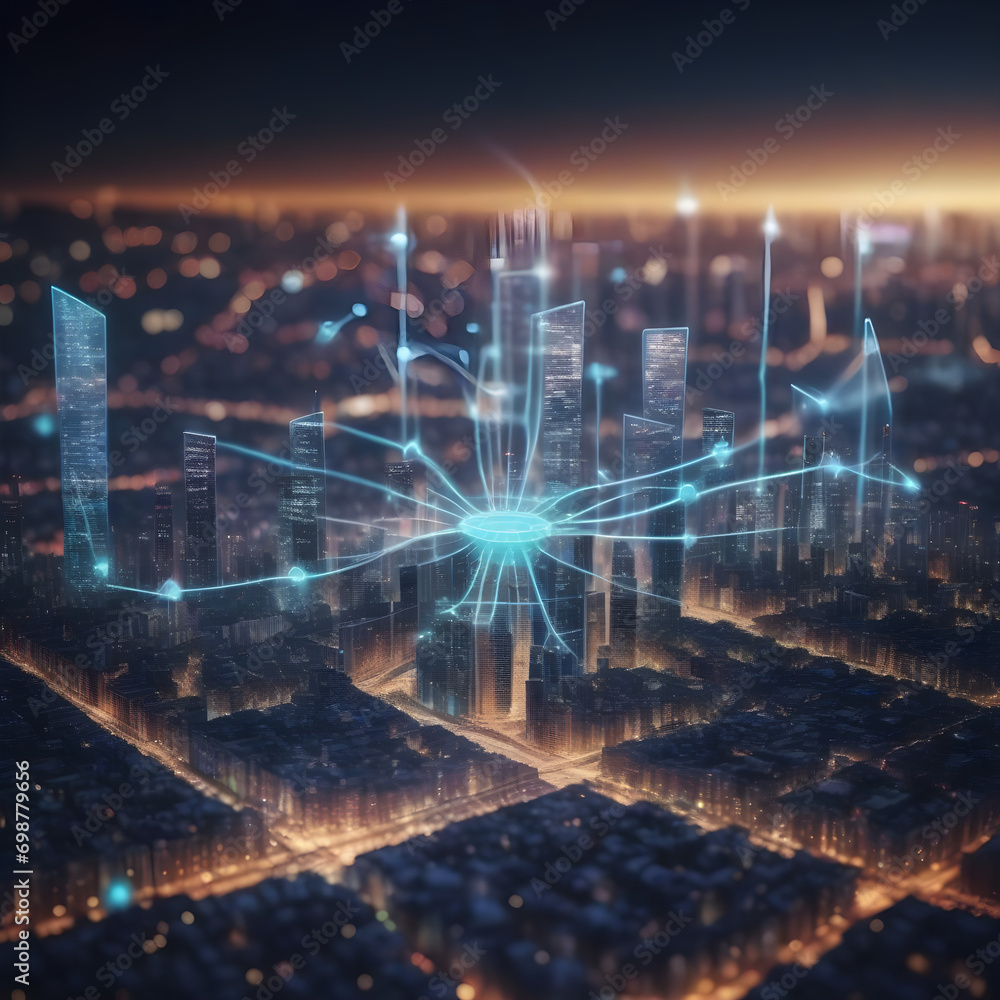 Aufkleber modern city with wireless network connection and city scape concept.wireless network and connection 