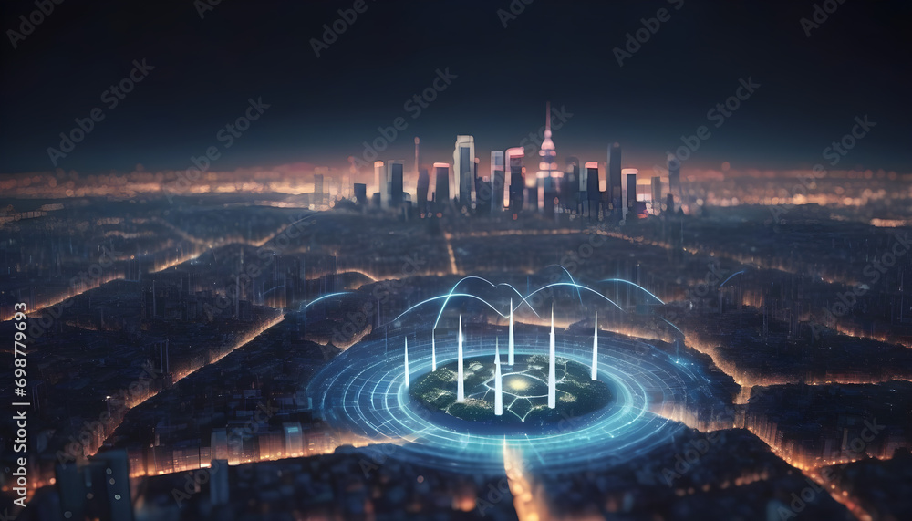 Aufkleber modern city with wireless network connection and city scape concept.wireless network and connection 