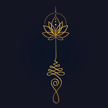 gold lotus with unalome tatto vector	
