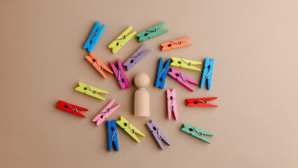 
The leader is a wooden figure leading the team with a business icon on the wood block. Business strategy with growth success process, leadership concept.