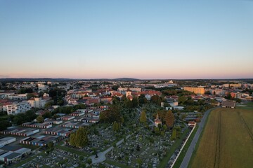 defaultJicin and its historical city center buildings and town tower of fortification walls system and cathedral aerial panorama landscape view,Bohemia,Czech republic