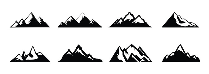 Mountain silhouette, set of black silhouette of rocky mountains. vector icons eps10