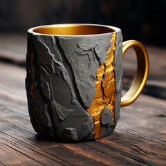 Cup of coffee with gray and gold stone texture (Generative AI)