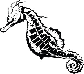 Cartoon Black and White Isolated Illustration Vector Of A Seahorse 