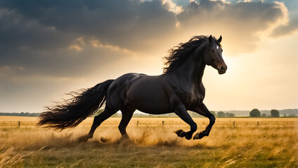 Obraz na płótnie Canvas Beautiful dark horse runs in outside