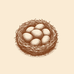 Hand-drawn illustration of a Nest & Eggs