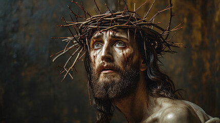 Classic Portrait of Jesus with a Crown of Thorns in a Historical Setting 