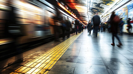 Commuters at Subway Station, Rush Hour, Blurred Movement 