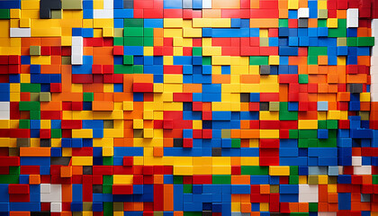 Big lego wall, multi color - obrazy, fototapety, plakaty