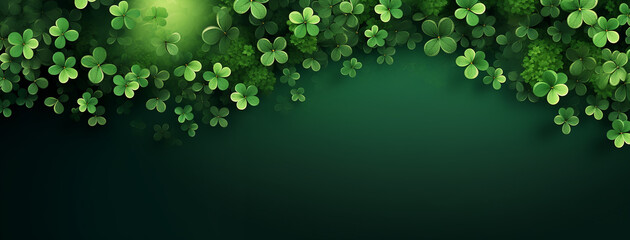 Green st patrick's day background with clovers copy space