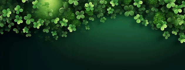 Fotobehang Green st patrick's day background with clovers copy space © Valentin