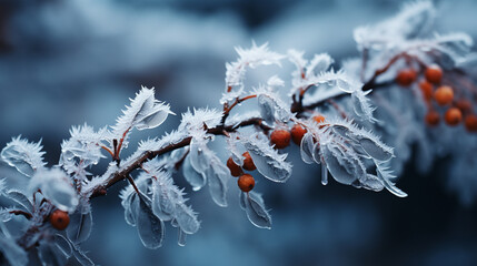 Frozen red currant tree branches