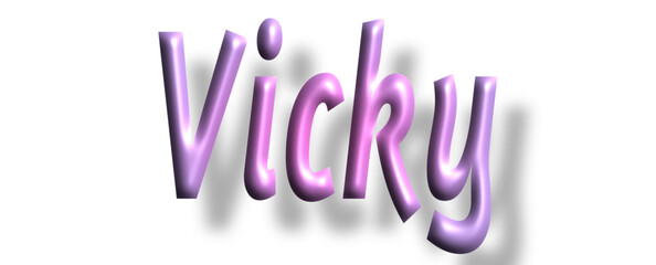 Vicky - pink color - female name - lettering - embossed tubular font, transparent background, holiday party design, vector project
