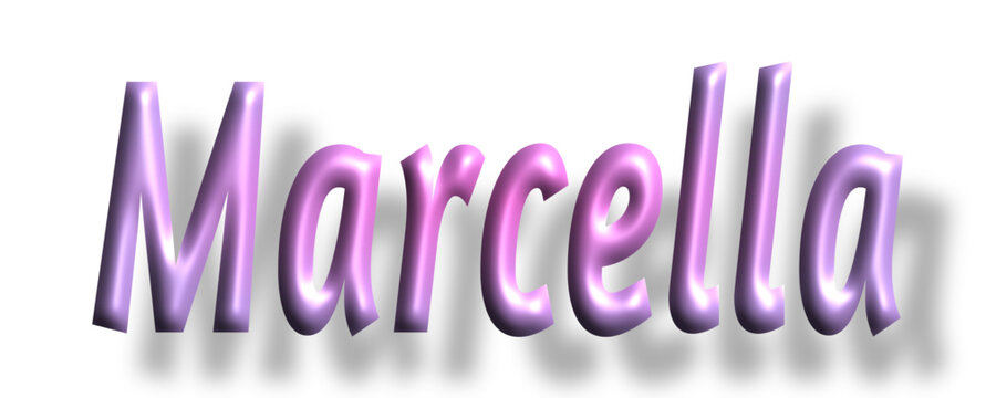 Marcella - pink color - female name - lettering - embossed tubular font, transparent background, holiday party design, vector project