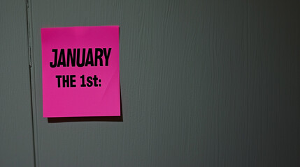 January the 1st on a pink sticky note - Powered by Adobe