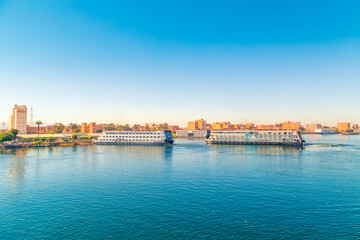 Naklejka premium Cruise ships awaiting locking.