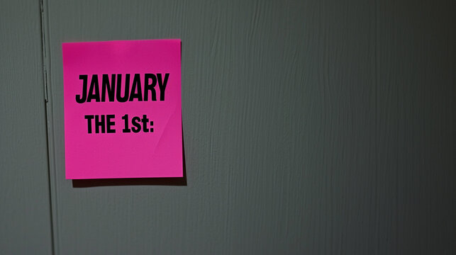 January the 1st on a pink sticky note