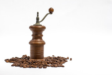 Retro coffee grinder on white background