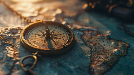 The compass lies on the map of the world travel adventure