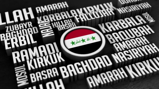 Iraq Cities Word Cloud Collage in 3D