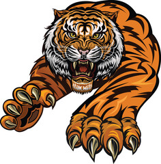 Angry Tiger Jump. Color Tattoo