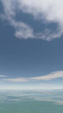 Vertical video Calm ocean with the beautiful clouds above the horizon in the daytime. 3d animation seamless loop