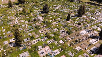 Fototapeta premium City cemetery. View from a drone in summer.